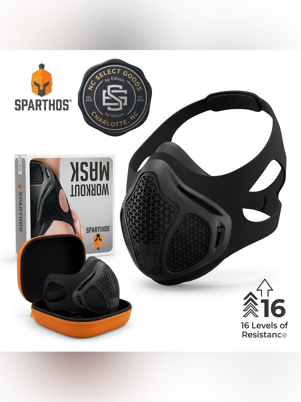 Sparthos Workout Mask High Altitude Training 16 Levels Black + Case NEW SEALED